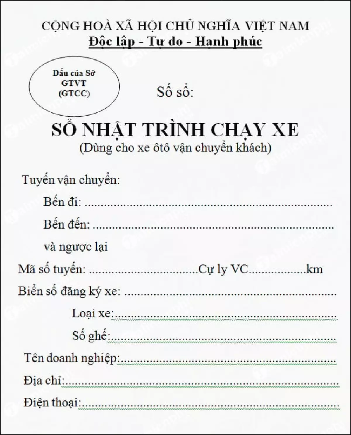 Mẫu sổ nhật trình chạy xe ô tô - Sổ theo dõi lịch trình xe ô tô