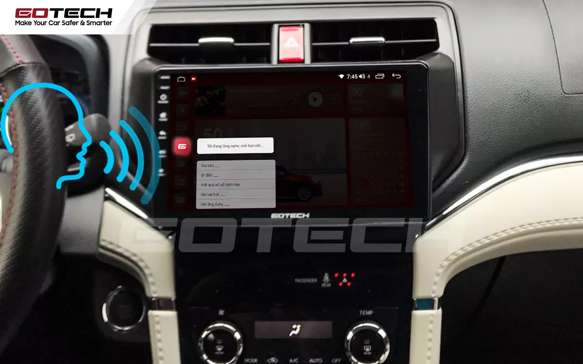 Điều khiển giọng nói qua vô lăng trên màn hình ô tô GOTECH cho xe Toyota Rush 2018-2022