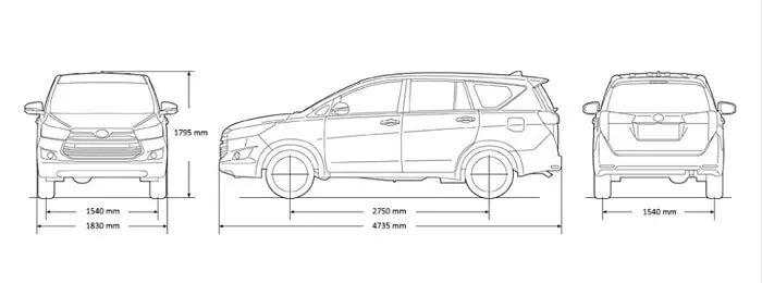 Kích thước tổng thể của xe Innova 2017