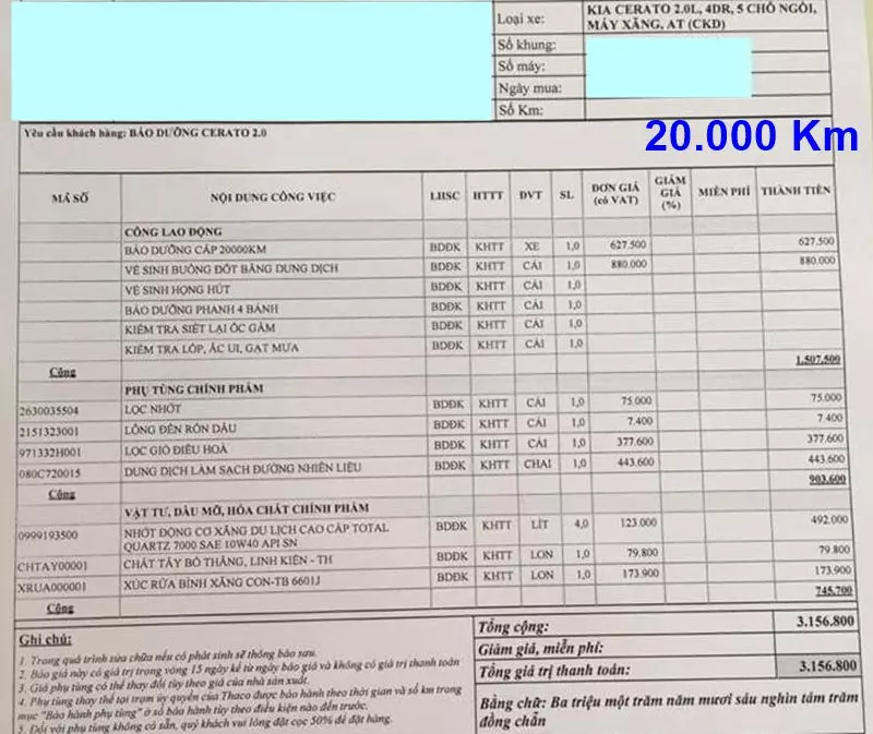 Chi phí bảo dưỡng định kỳ xe KIA Cerato theo các mốc KM - Ảnh 6