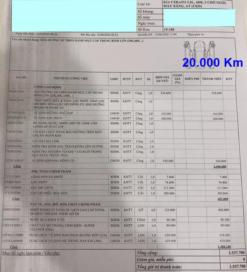 Chi phí bảo dưỡng định kỳ xe KIA Cerato theo các mốc KM - Ảnh 7