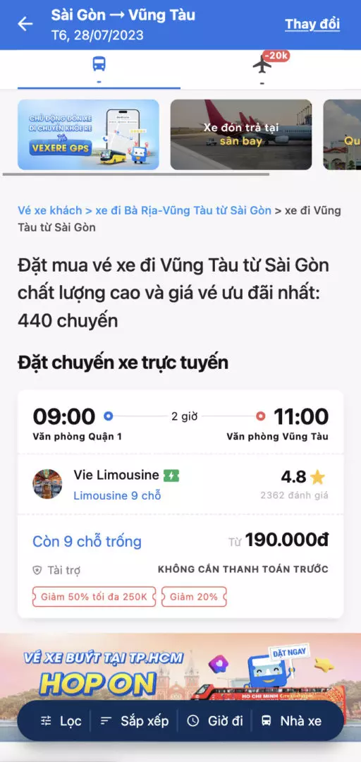 đặt vé xe limousine đi vũng tàu