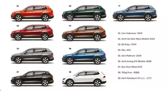 Volkswagen Tiguan sở hữu nhiều màu xe cho khách hàng lựa chọn