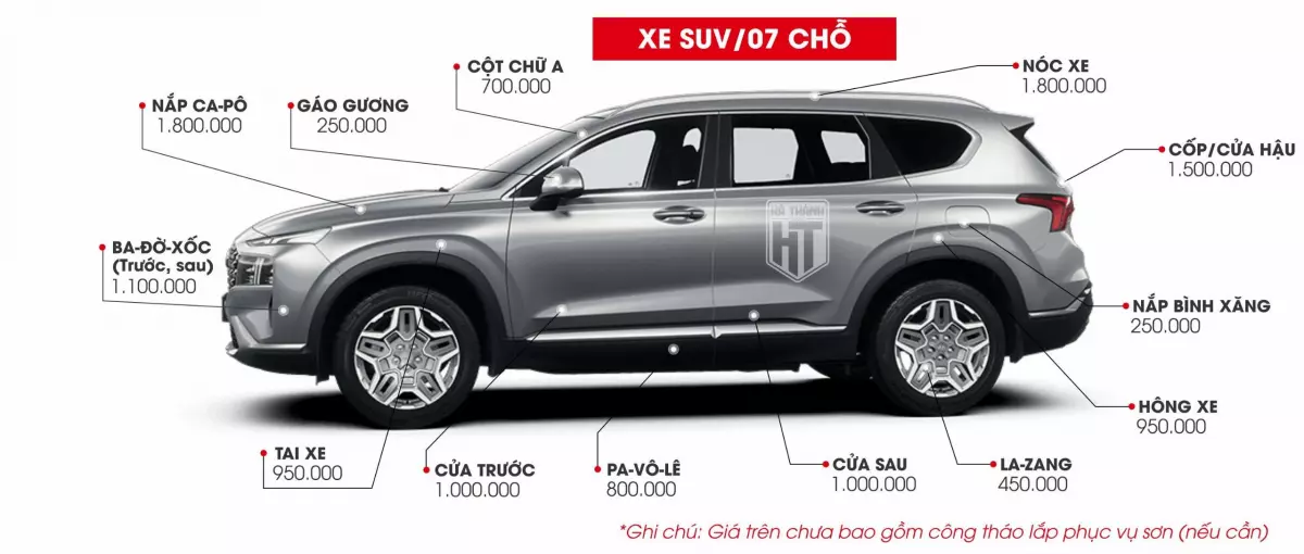 Bảng giá sơn xe 7 chỗ tại Hà Thành Garage