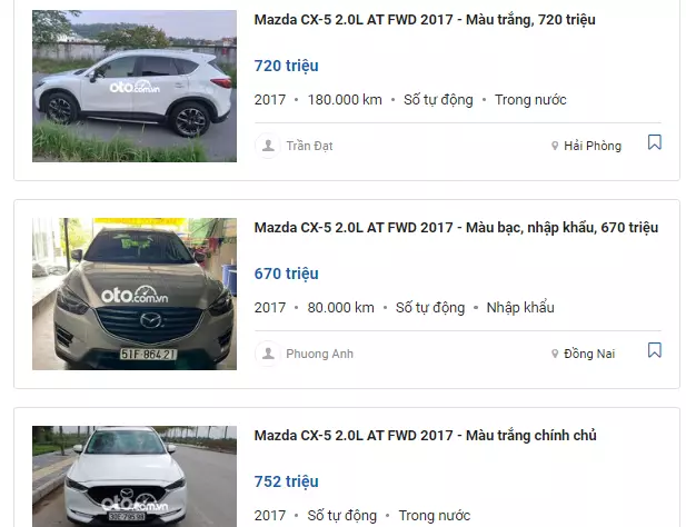 Giá xe Mazda CX-5 2017 tại Oto.com.vn