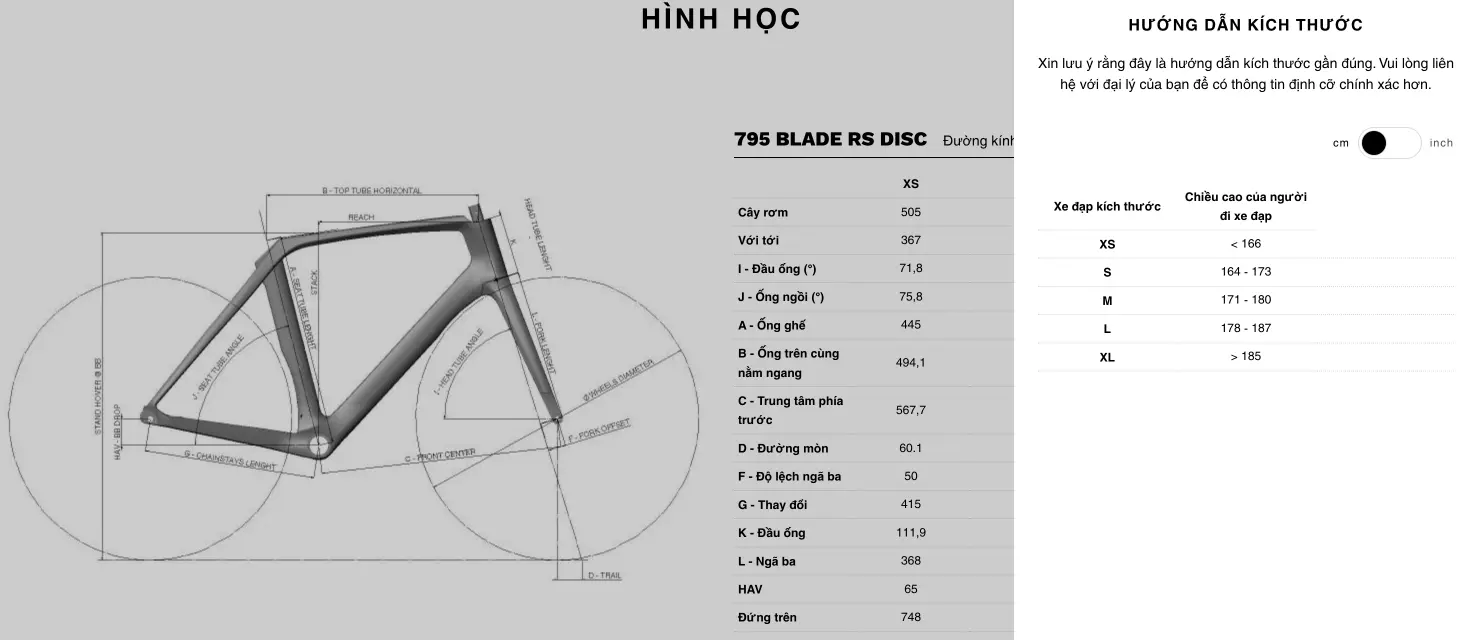 chọn size xe đạp look