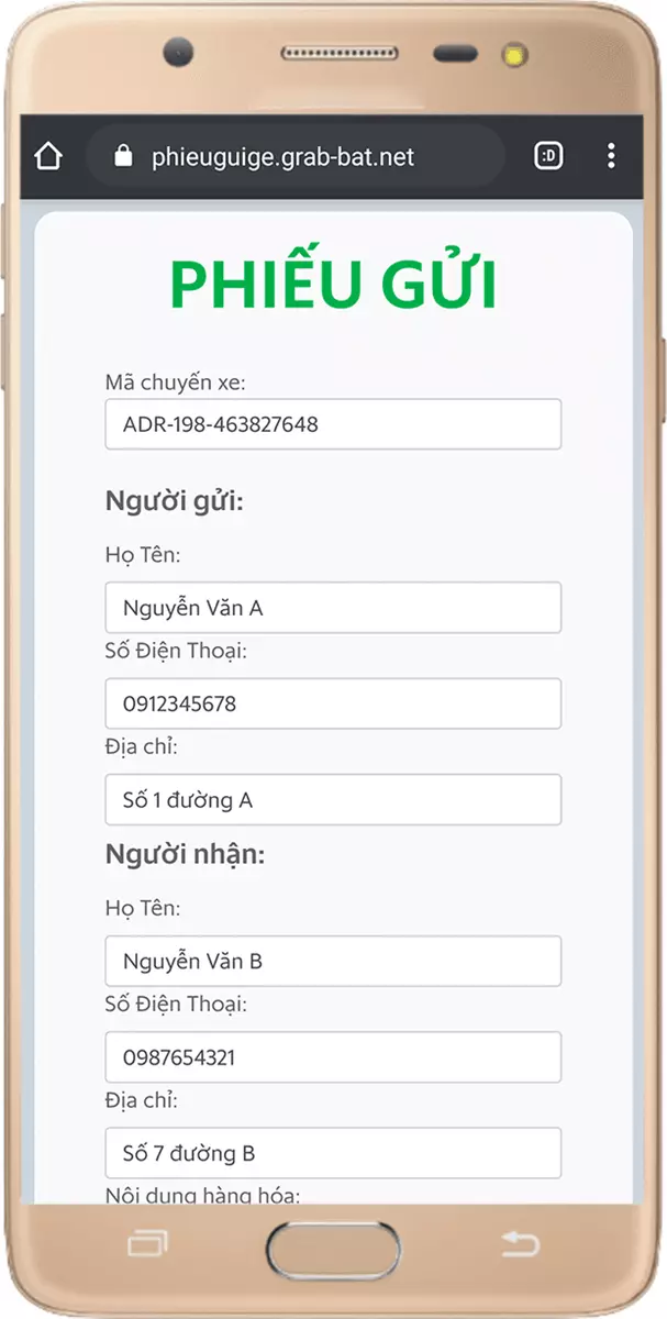 Phiếu gửi hàng điện tử Grab rất tiện lợi