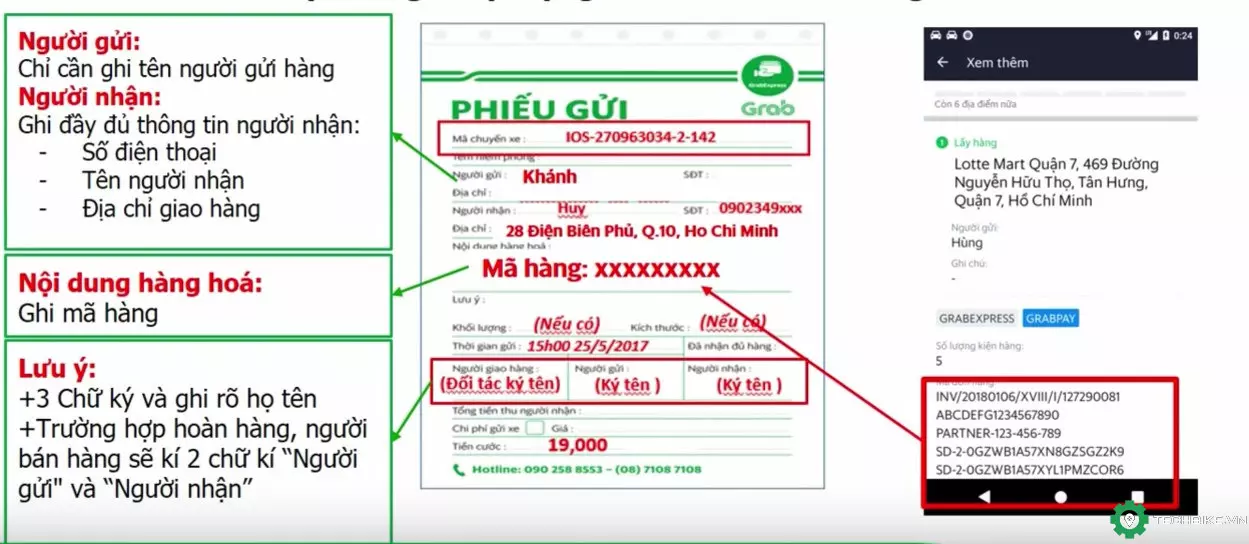 Viết phiếu gửi điện tử Grab đơn giản