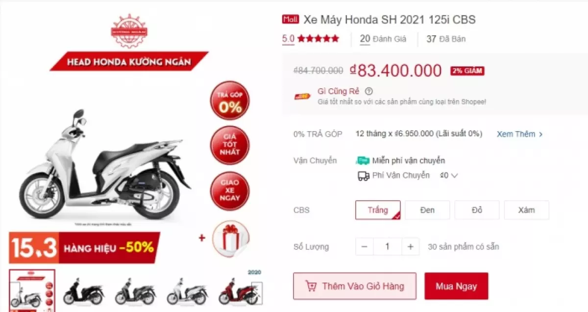 Giá xe Honda SH 125i 2021 bất ngờ giảm sốc đầu tháng 3