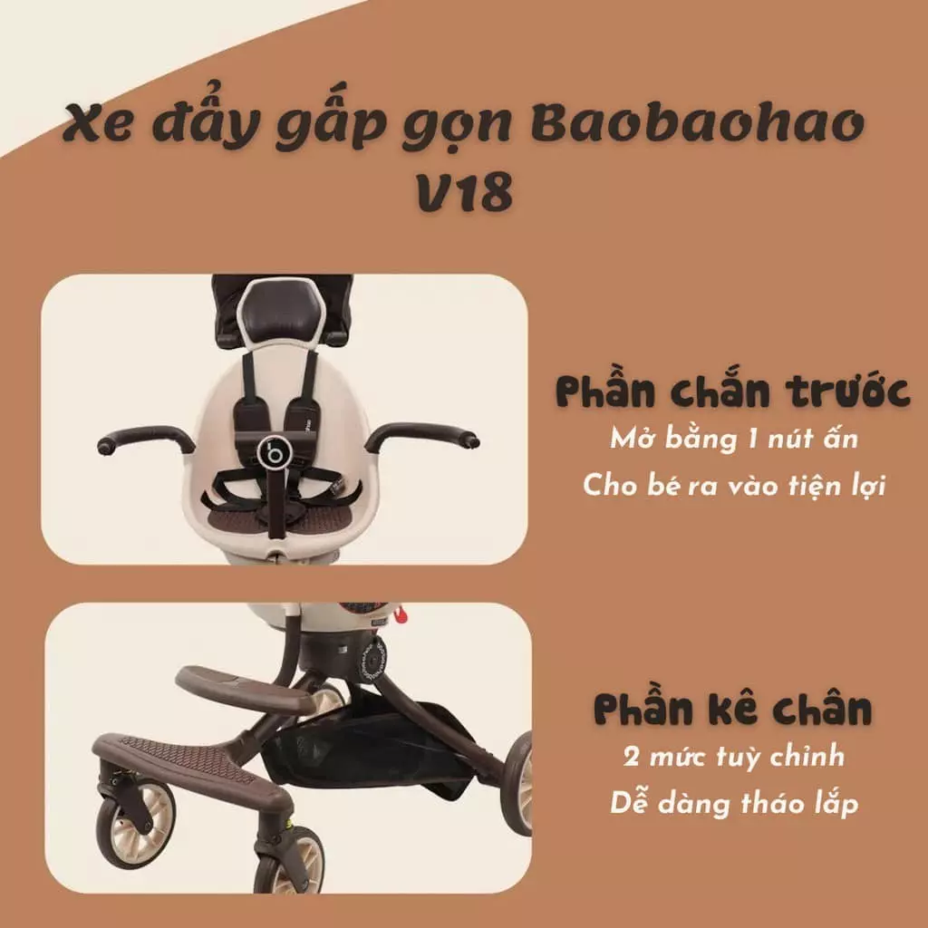 Bạn có thể mang theo xe đẩy V18 đầy đủ lên máy bay theo quy định hành lý miễn cước.