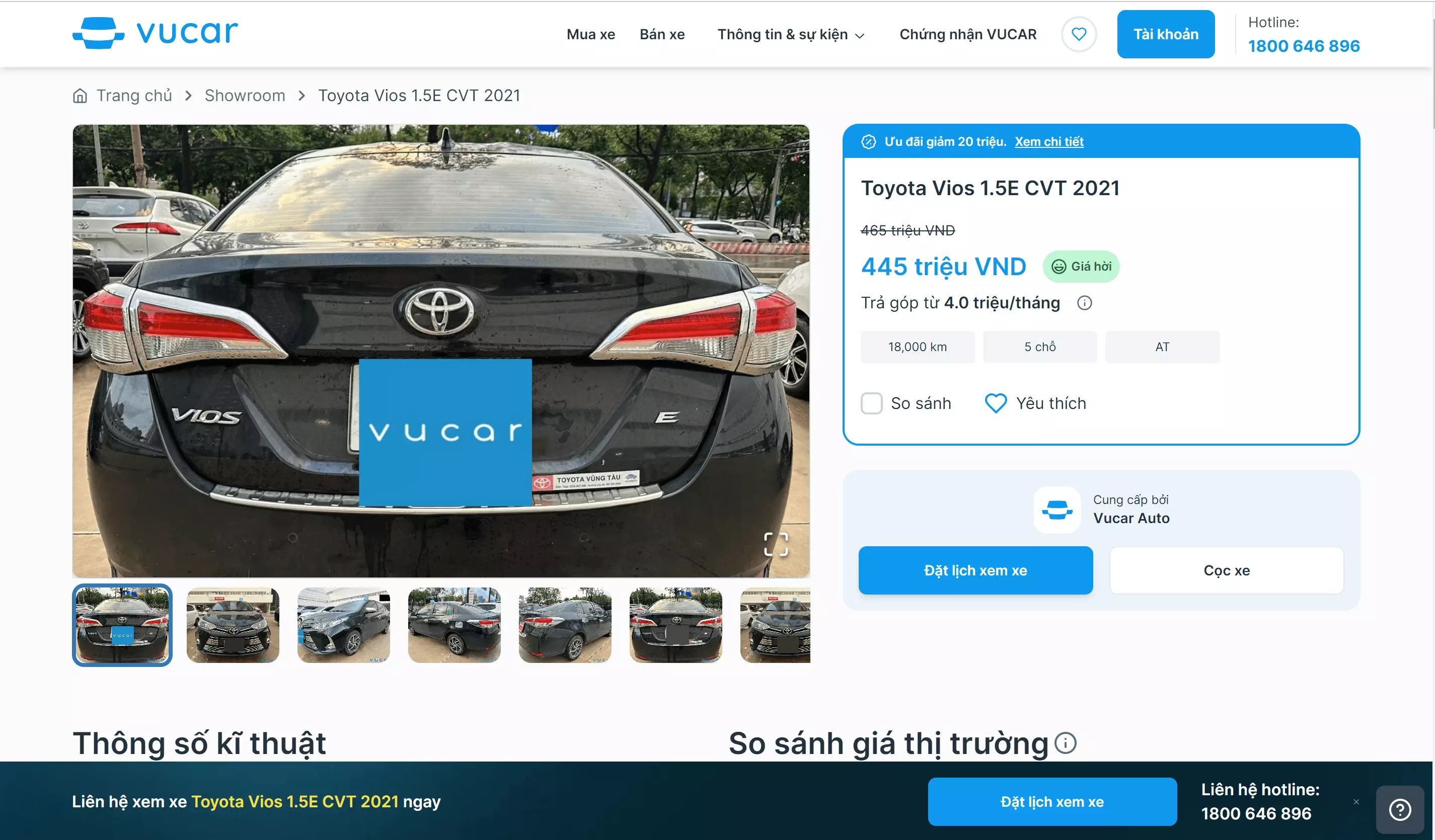 Giá bán xe ô tô Vios cũ 2021 Vucar