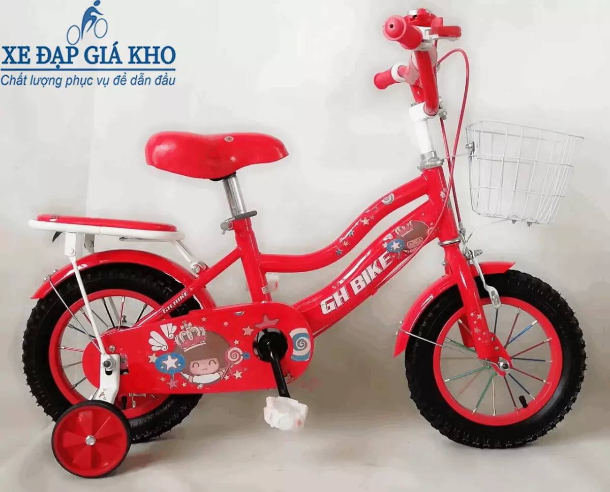 Xe Đạp Trẻ Em 12 Inch GH Bike 2 Ống-Màu Đỏ