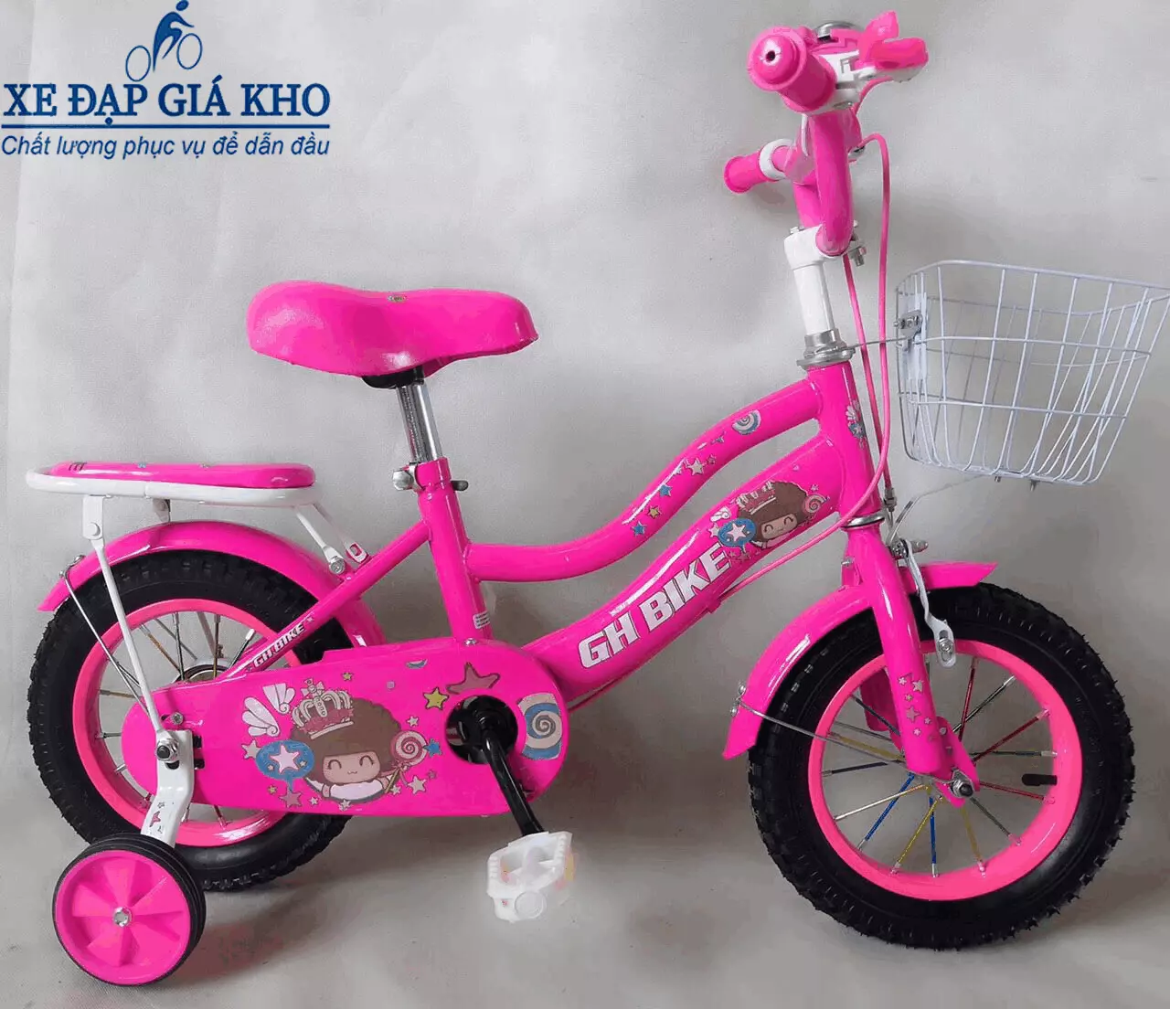 Xe Đạp Trẻ Em 12 Inch GH Bike 2 Ống-Màu Hồng