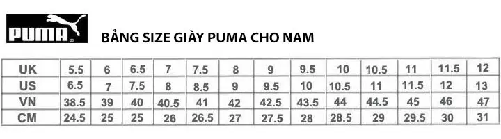 Bảng size giày Puma nam