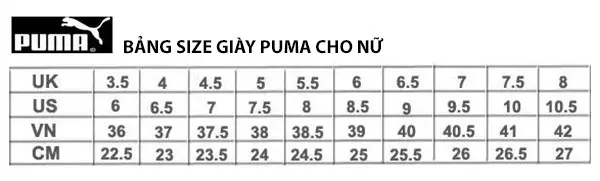 Bảng size giày Puma nữ