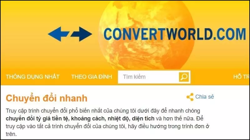 Trang web chuyển đổi ConvertWorld