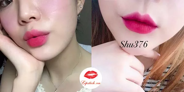 Son Shu 376 vỏ đen màu hồng cánh sen đậm nét