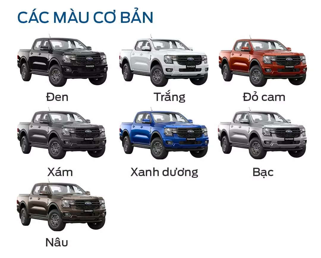 Bảng màu xe Ford Ranger XLS AT 4×2 2024