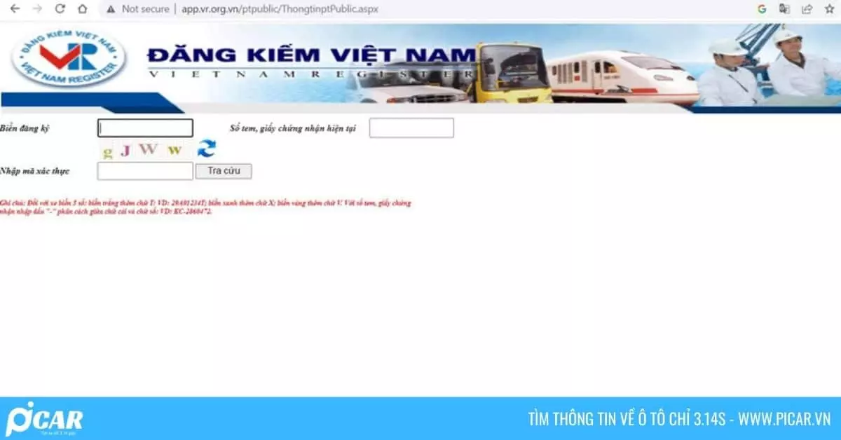 Truy cập vào trang web tra cứu biển số xe của Cục Đăng kiểm Việt Nam