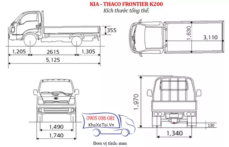 Kích thước tổng thể xe K200