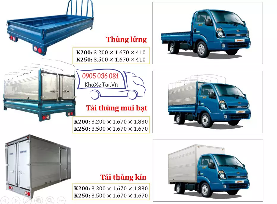 Các loại thùng xe tải KIA