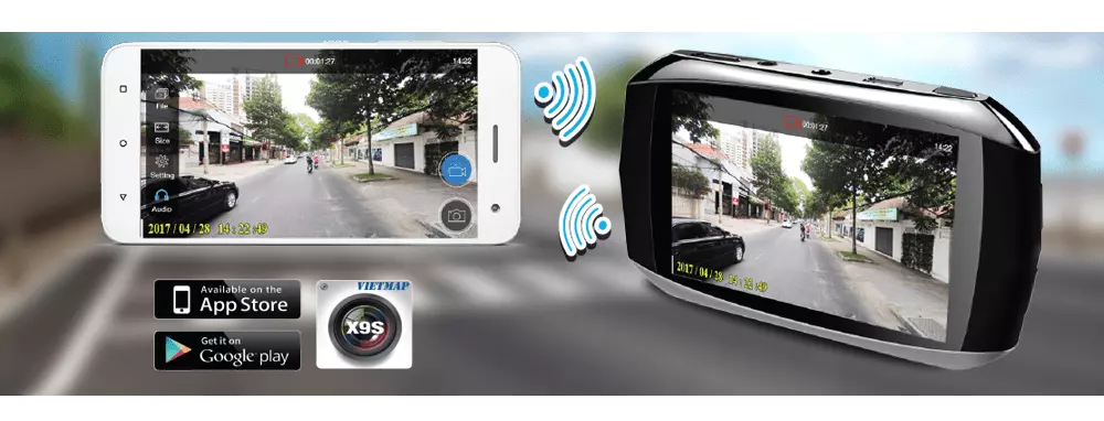 Camera hành trình ô tô Vietmap X9S kết nối wifi - xem video trực tiếp trên điện thoại