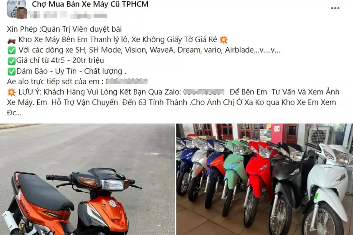 Chợ mua bán xe không giấy trên mạng xã hội