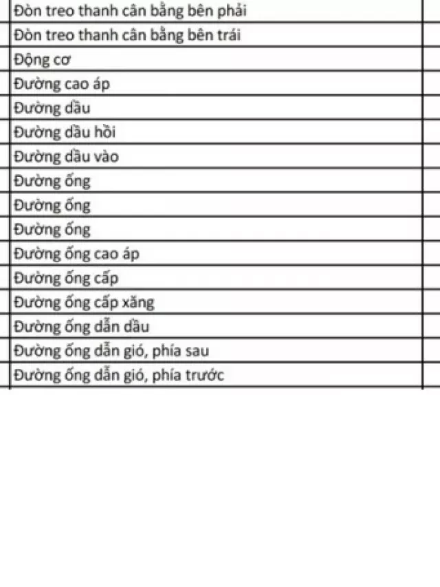   Bảng giá phụ tùng xe Vinfast tháng (01/2024)