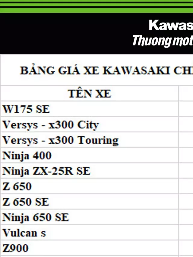   Bảng giá xe Kawasaki Hà Nội, Hồ Chí Minh 2021: Cập nhật mới nhất!